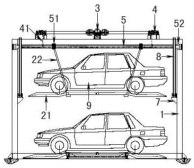 Hanging basket type stereoscopic garage and method for automobile to go in and out of garage
