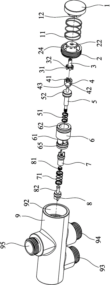 Button-switched water distributing device