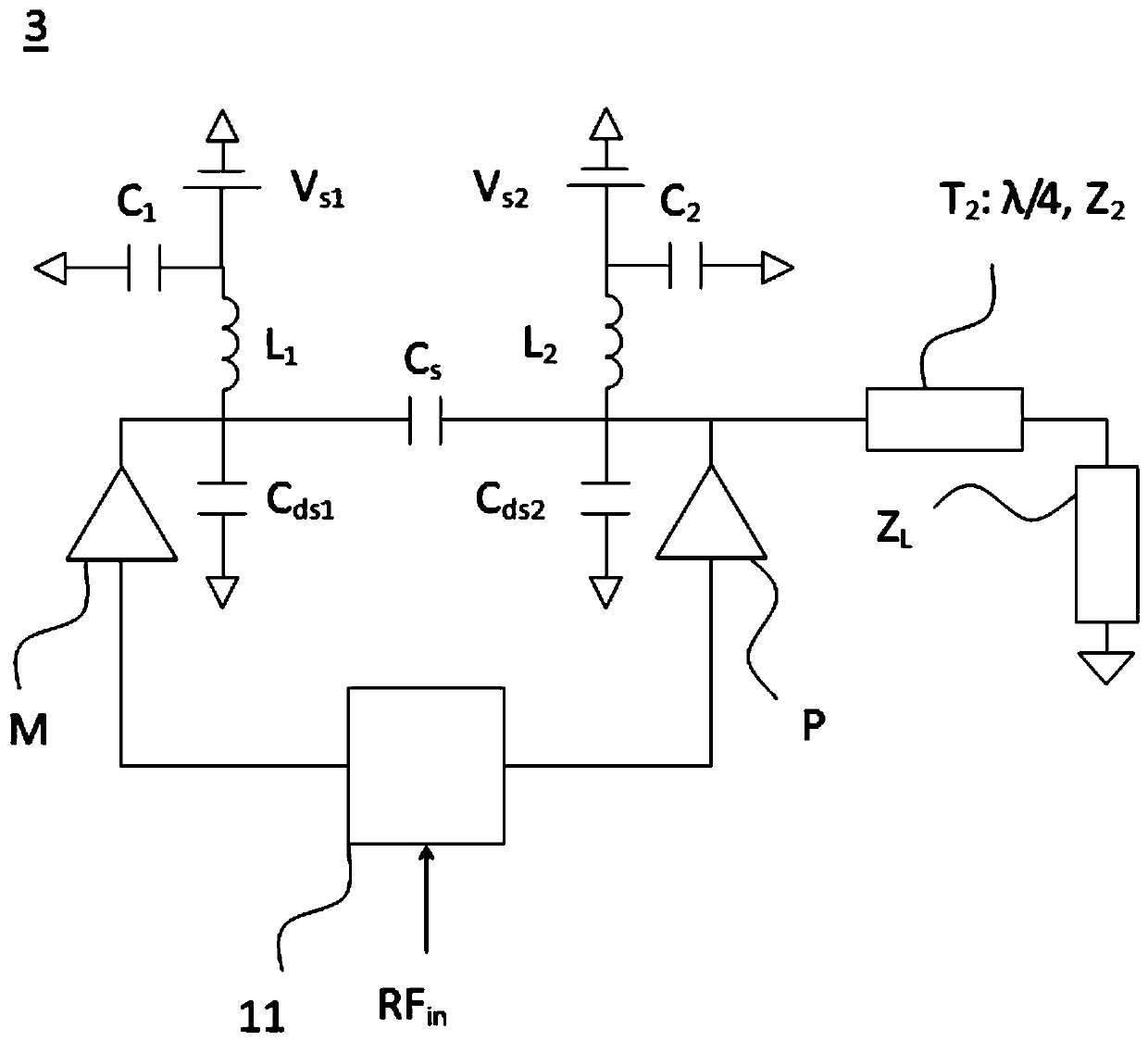Integrated Doherty amplifier and combiner thereof