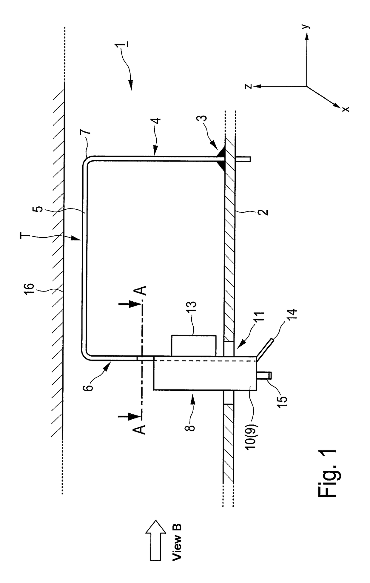 Contact device mechanically mountable and electrically connectable on a printed circuit board by a fastening portion for receipt of an external plug element