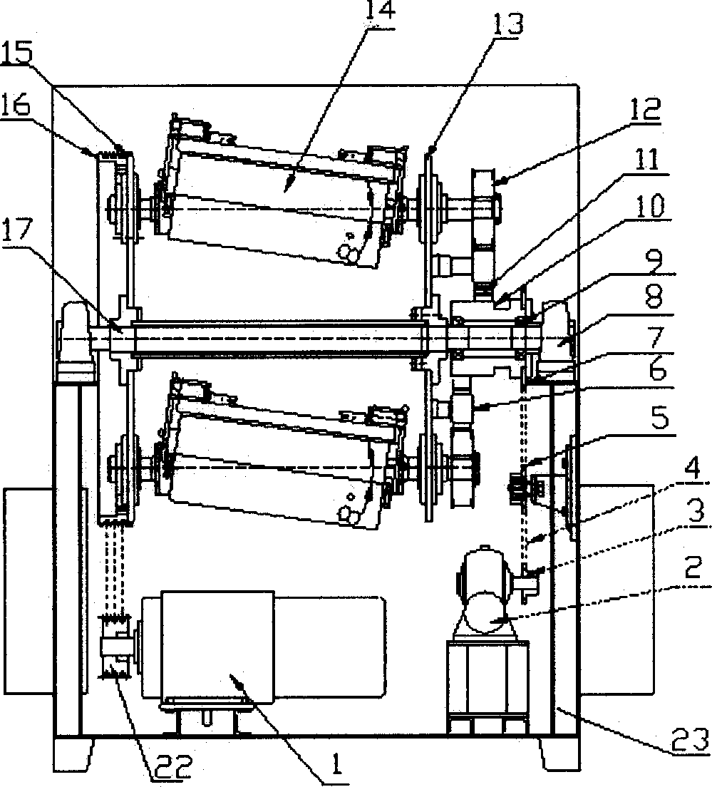 Cylinder oblique arranged planetary barrel polisher driven by synchronous belt