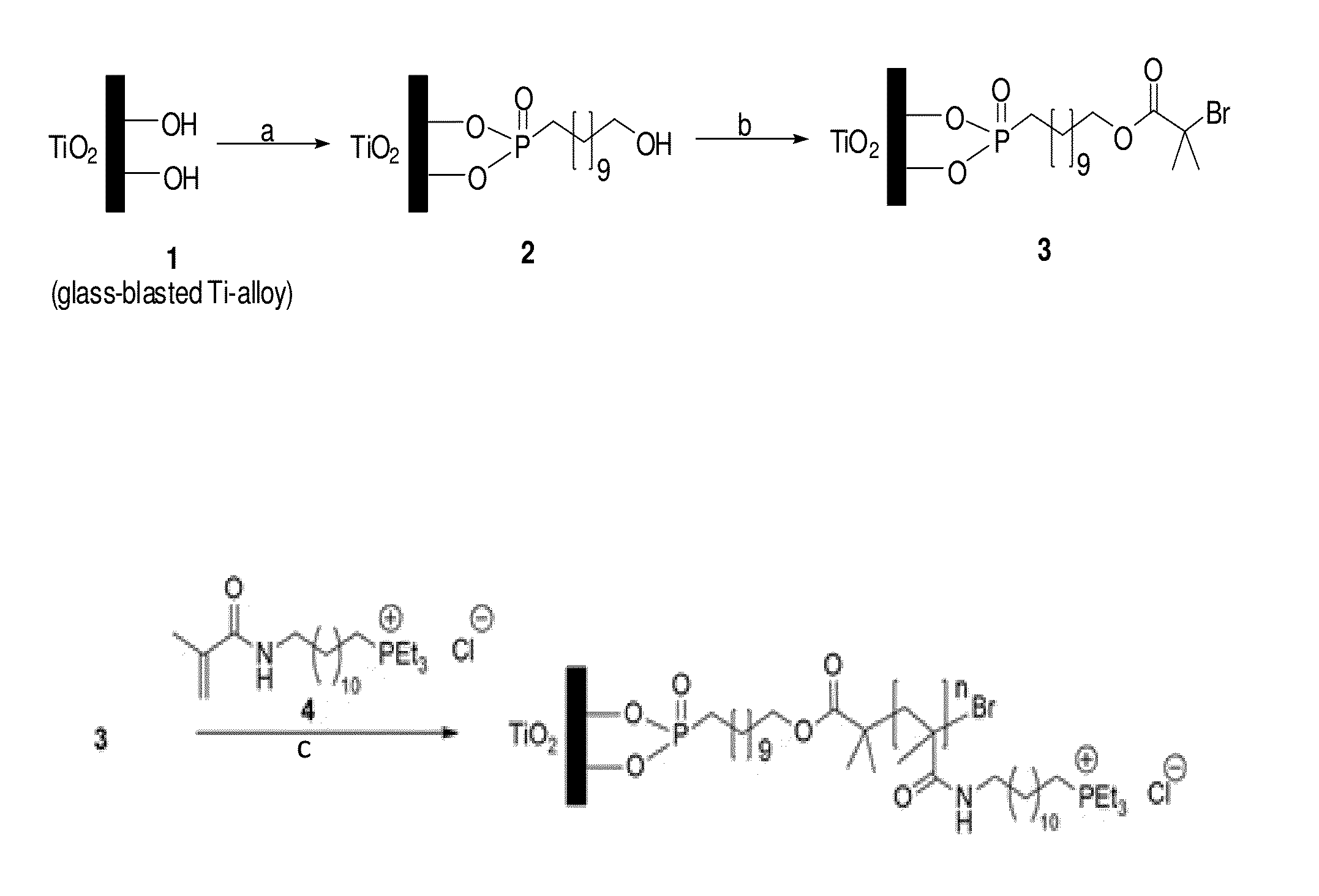 Quaternary Phosphonium Coated Surfaces and Methods of Making the Same
