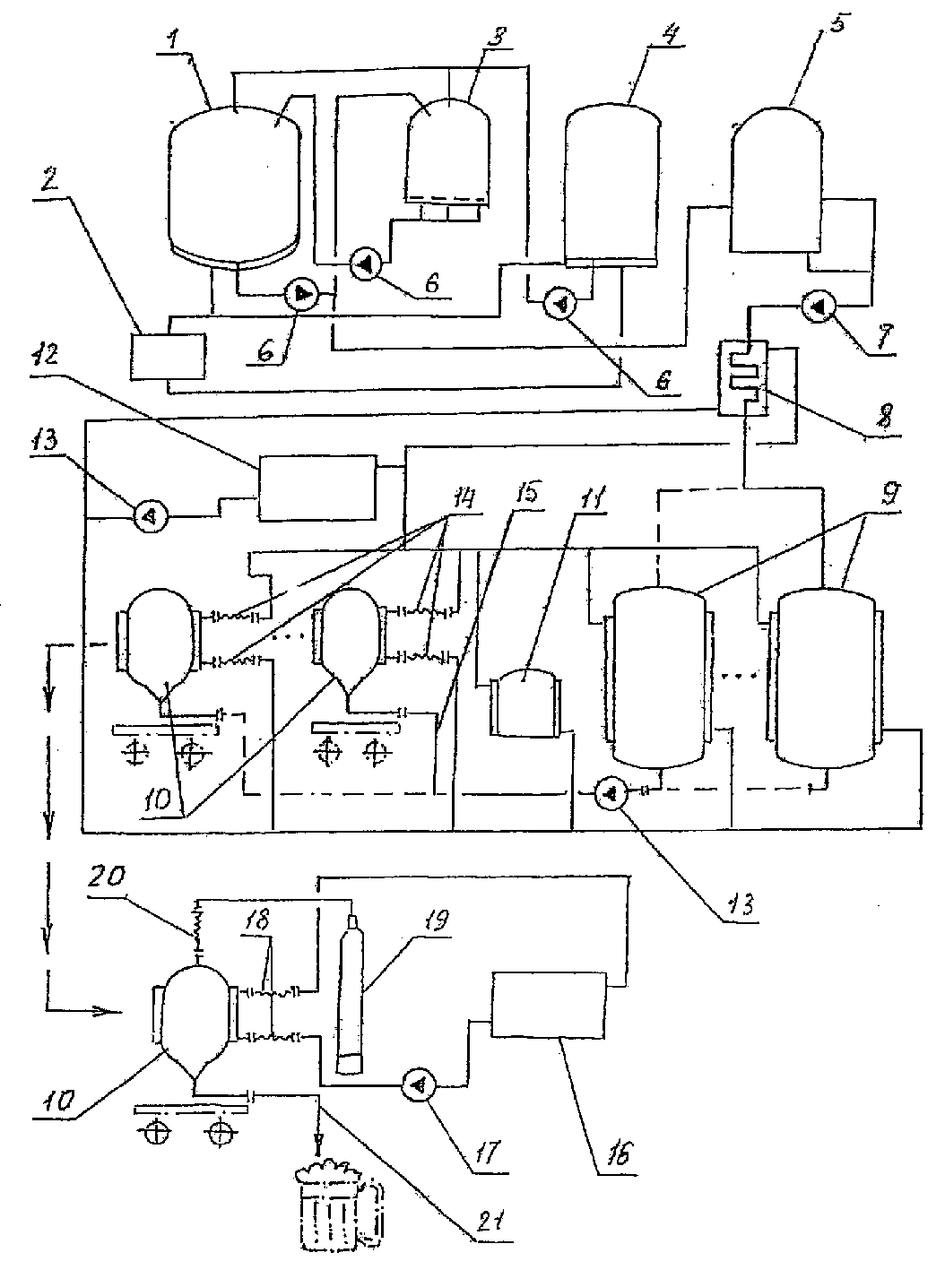 Device for producing beer and a unit for after-fermentation