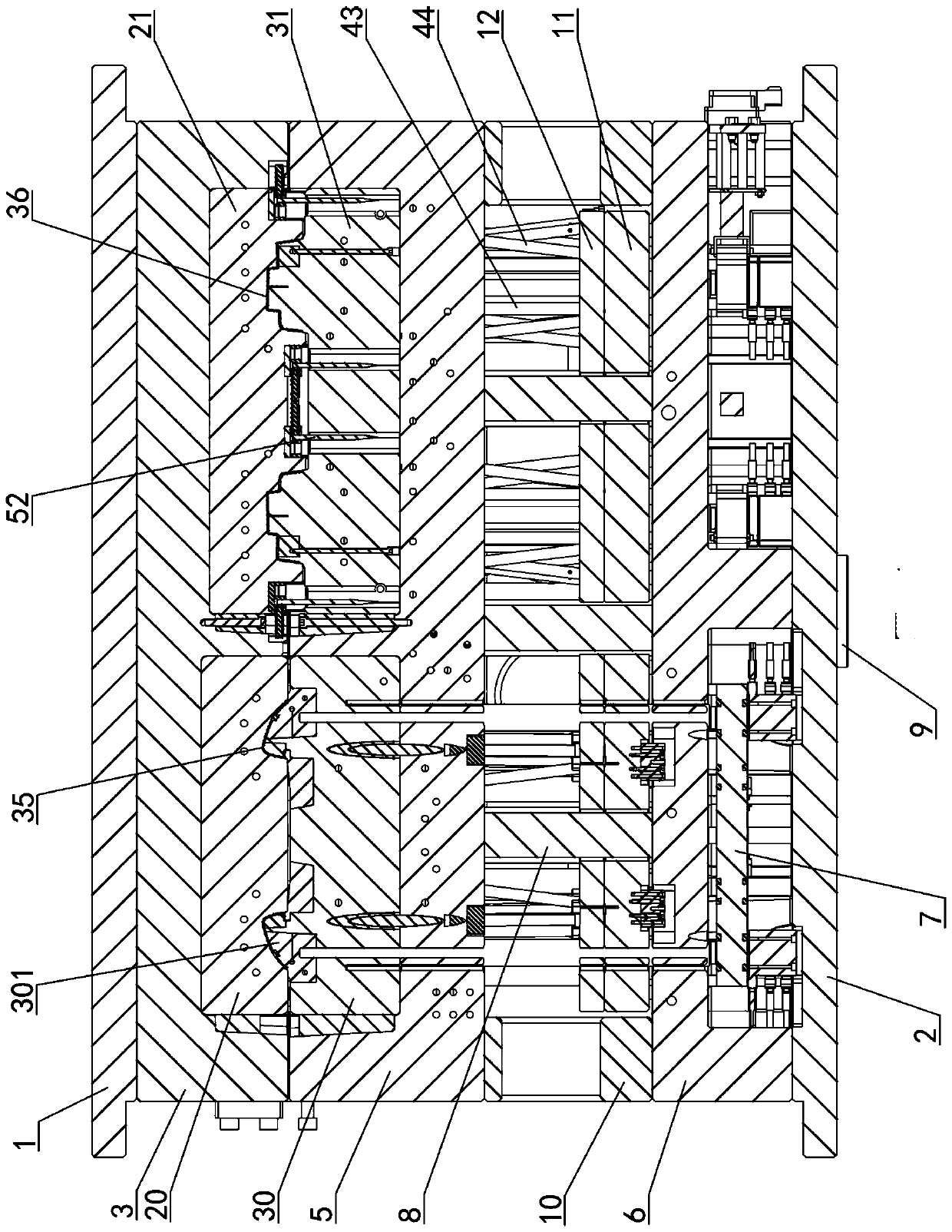 One-mold forming injection mold for automobile AB column decoration with covering