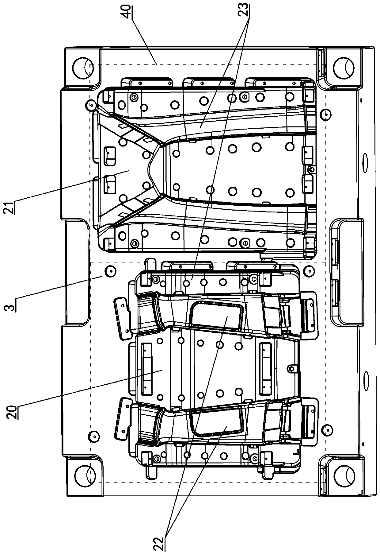 One-mold forming injection mold for automobile AB column decoration with covering