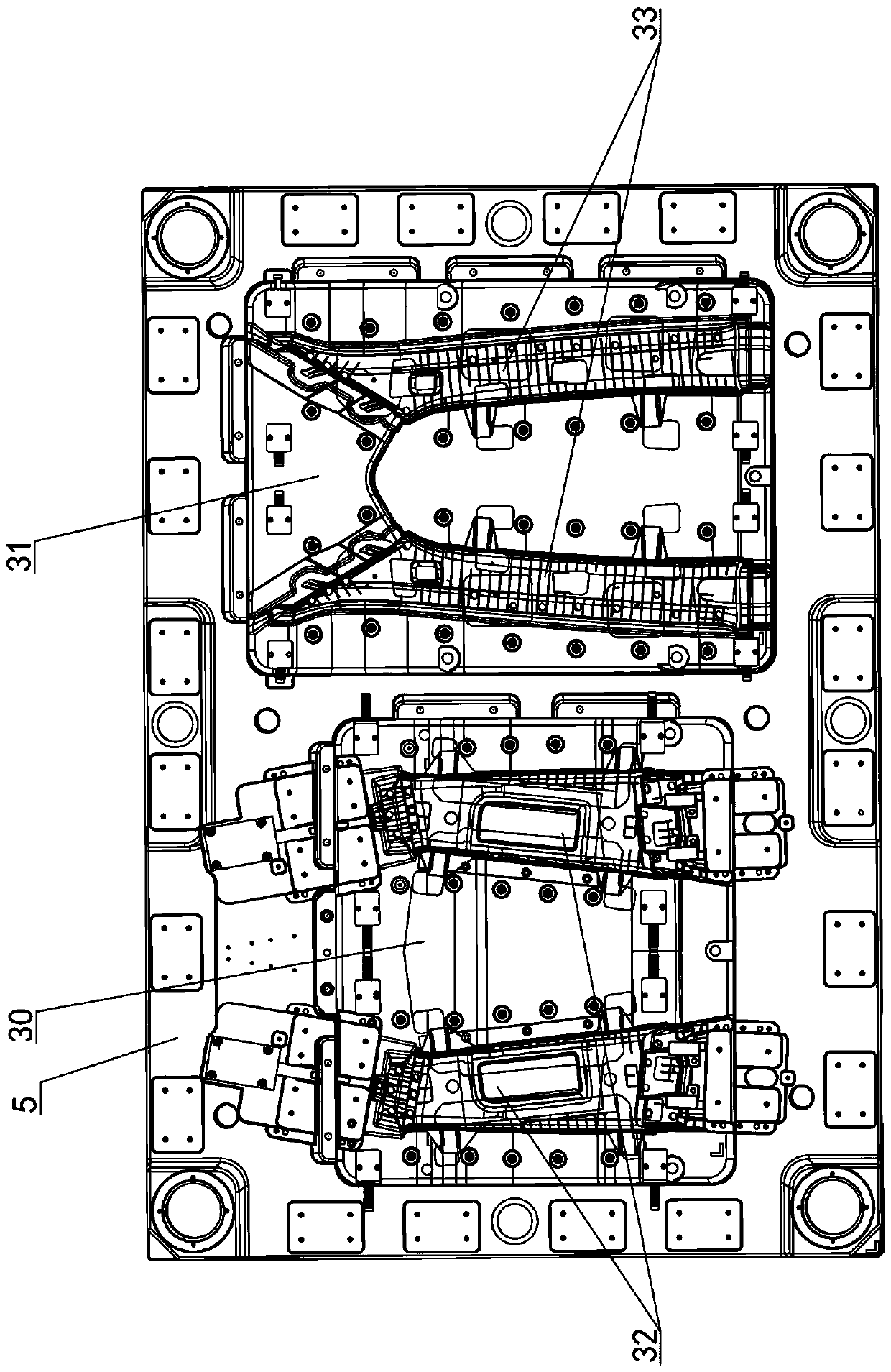 One-mold forming injection mold for automobile AB column decoration with covering