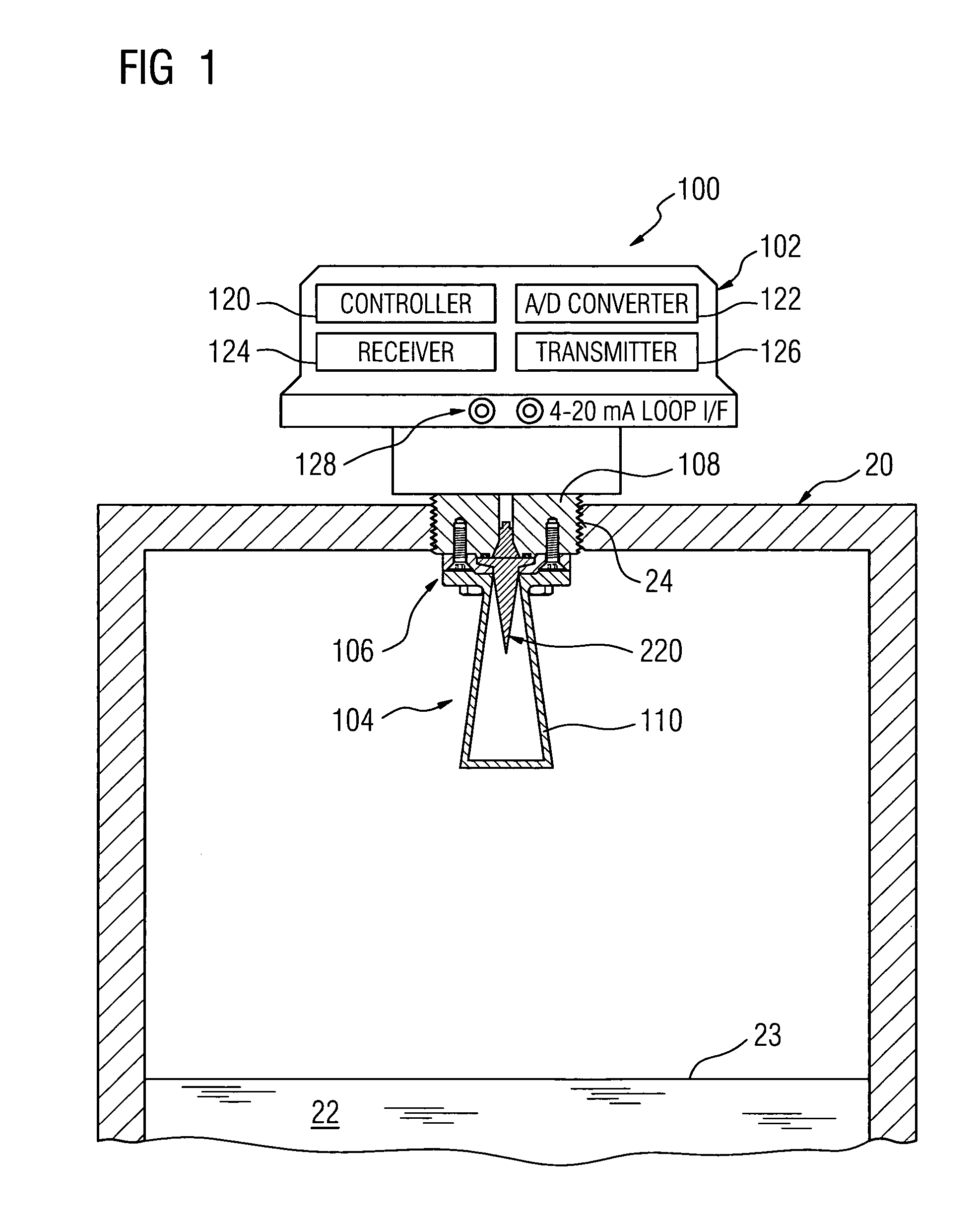 Horn antenna with a composite emitter for a radar-based level measurement system