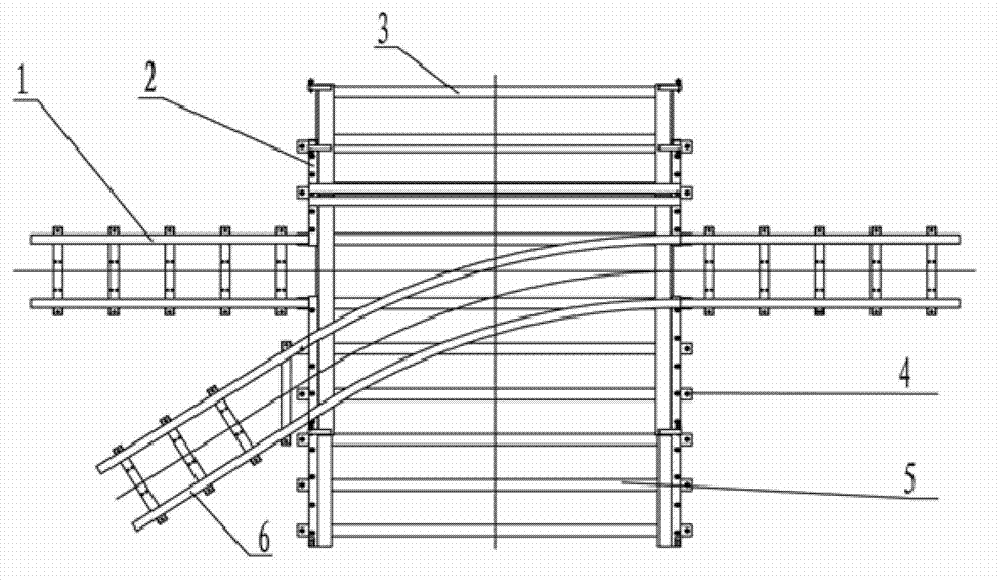 Translation type turnout junction used for drawing distant controlled auxiliary transport equipment by mining rope