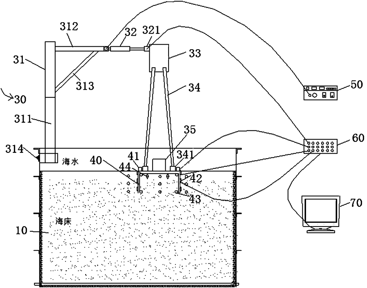 Composite test device and method for measuring dynamic impedance of bucket foundation of offshore wind turbine