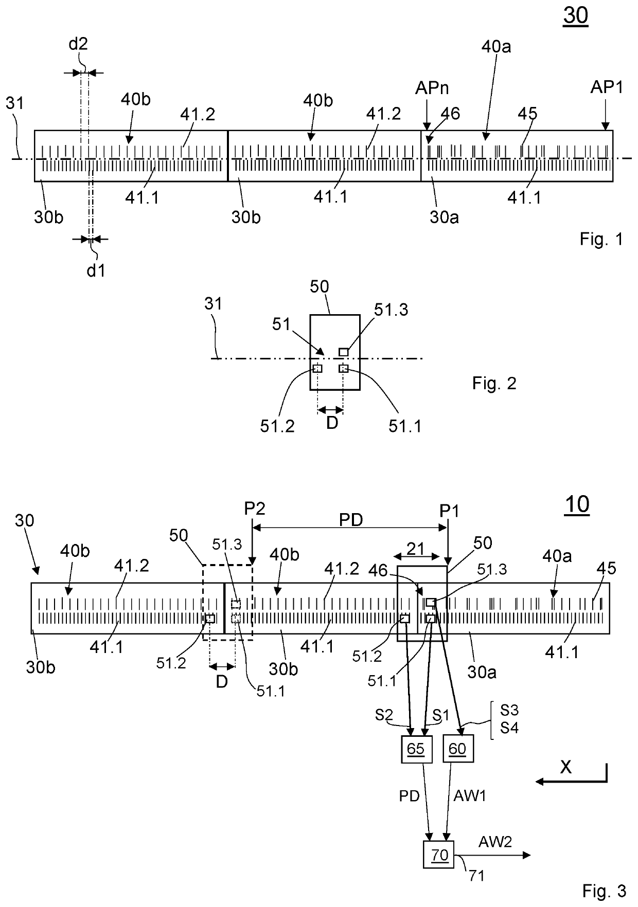 Linear displacement measuring apparatus for determining an absolute position, and linear guide having such a displacement measuring apparatus