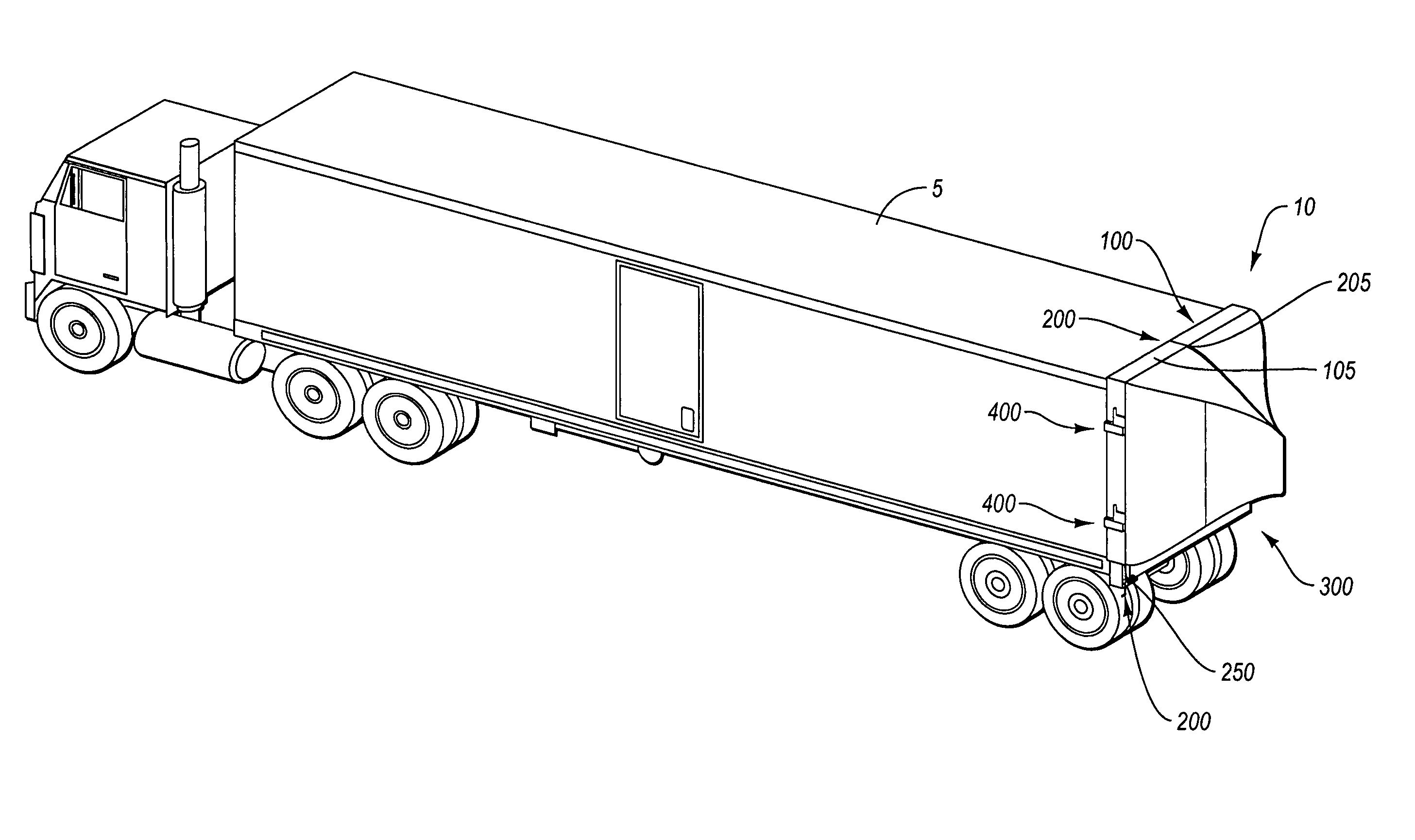 Aerodynamic drag reducing system with retrofittable, selectively removable frame