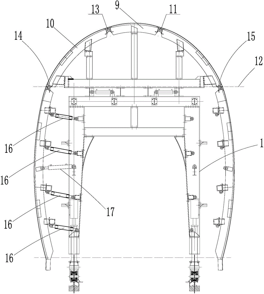 Overall self-propelled hydraulic lining trolley and refitting method thereof