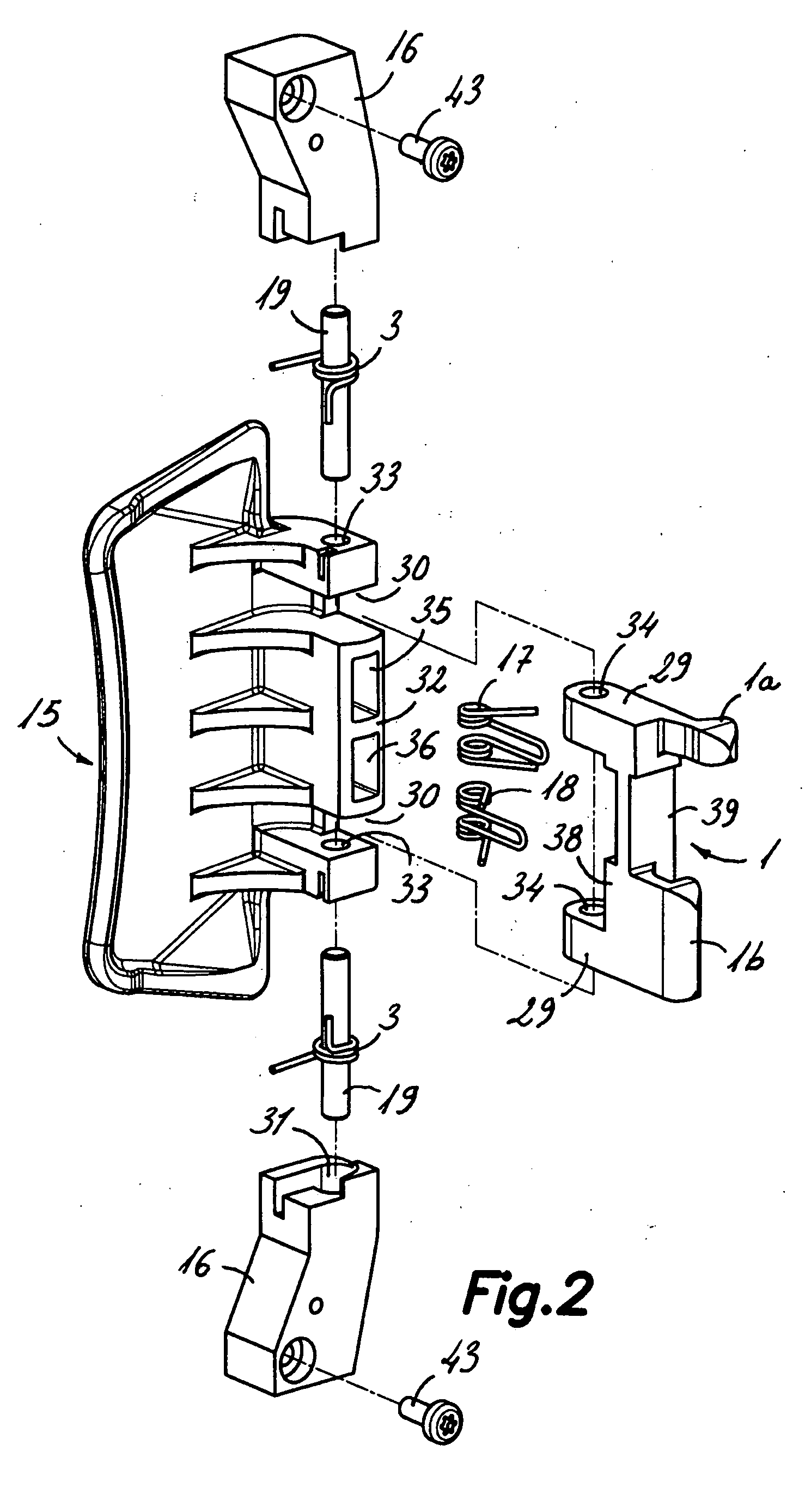 Locking device for the door of an apparatus comprising a rotary drum, and a latch for such device