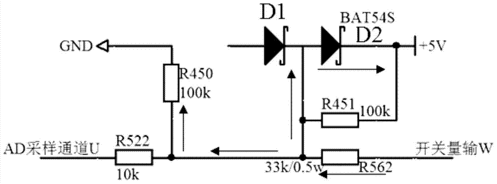 Circuit for achieving general switching value collection through AD channel