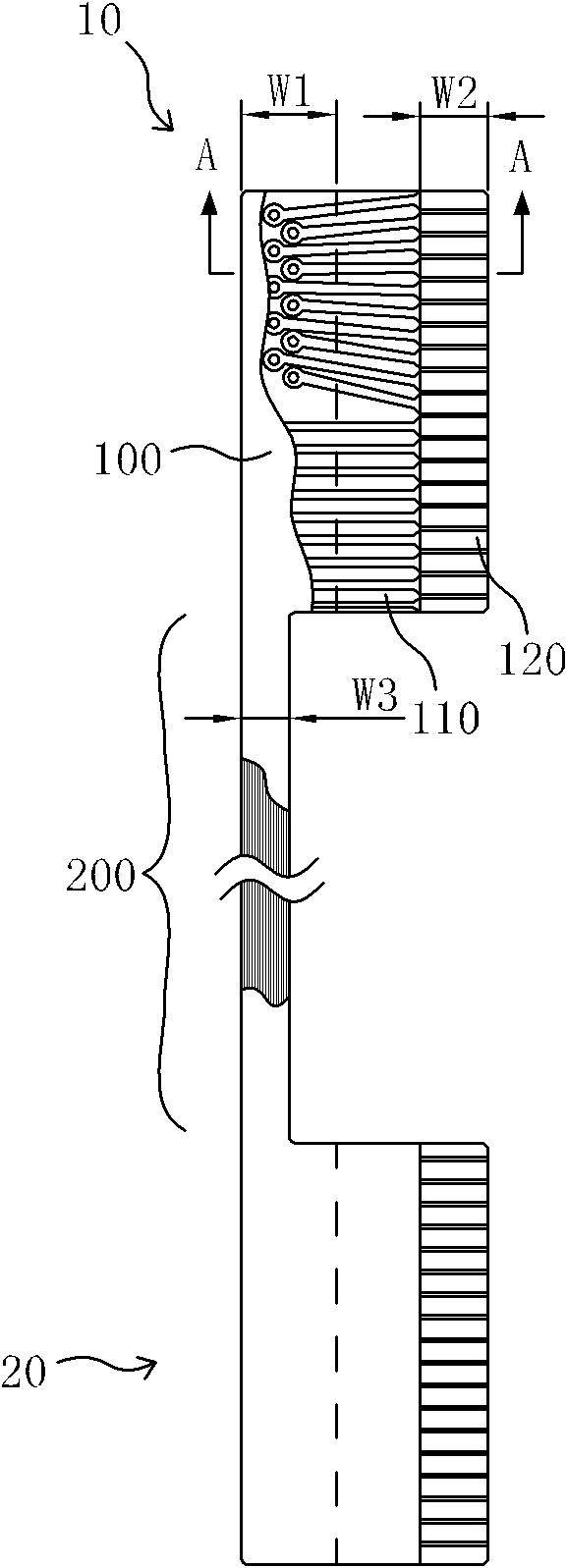 Aperture flat cable applicable to multi-directional rotating shafts