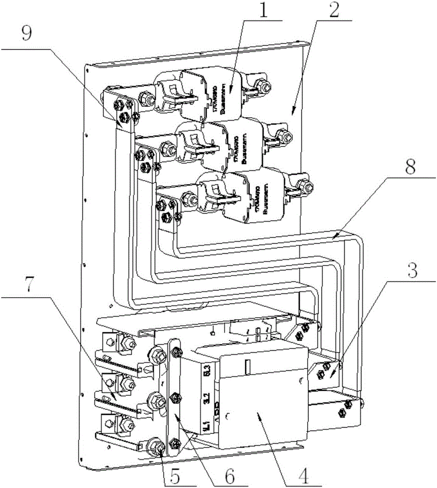 Contactor copper bar connecting structure for wind power generation frequency converter