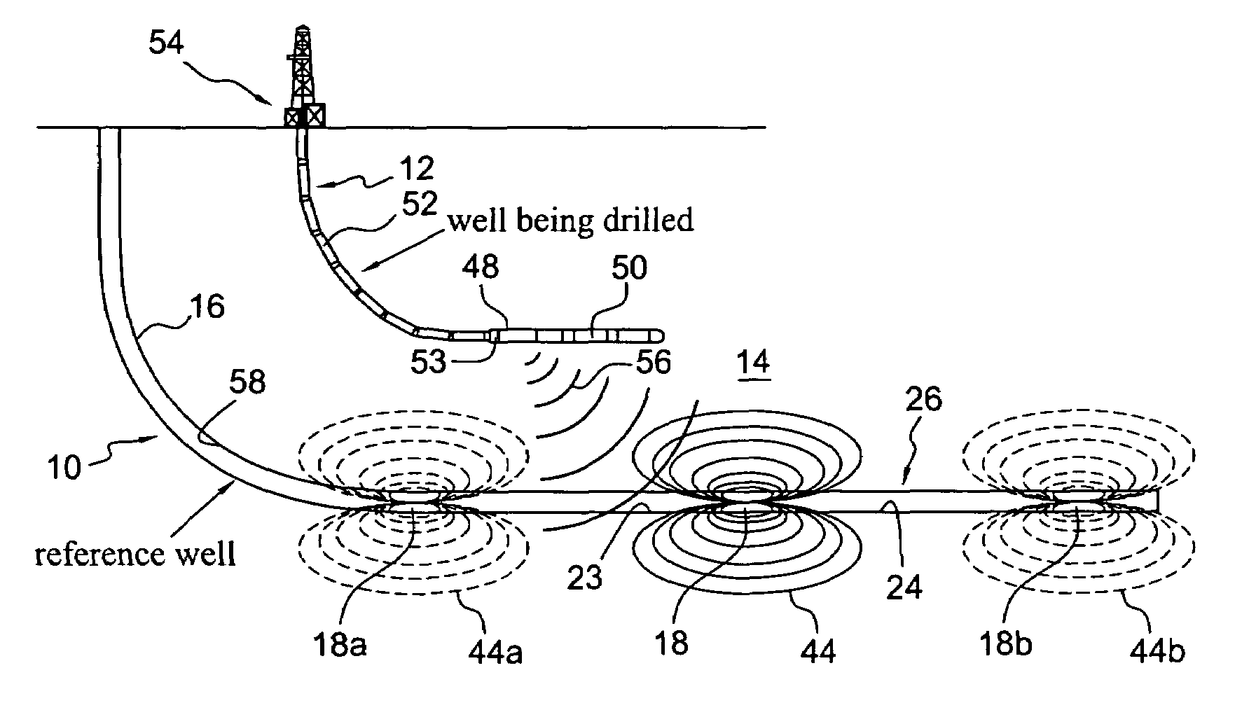 Electromagnetically determining the relative location of a drill bit using a solenoid source installed on a steel casing
