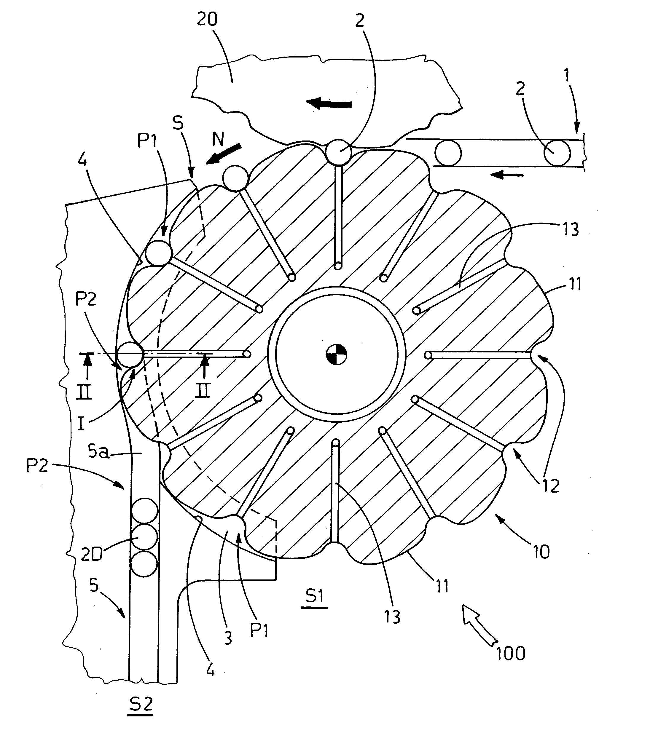 Work unit for conveying bottles between two stations and for rejecting faulty bottles