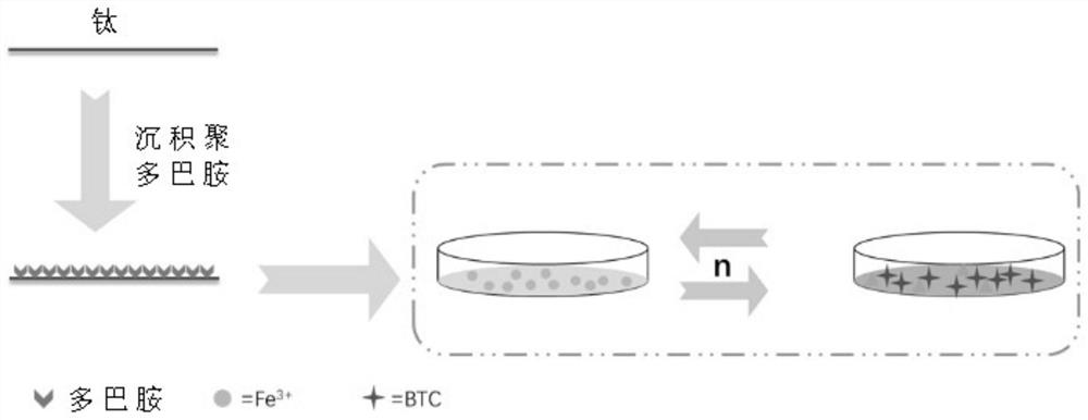 Preparation method and application of iron-containing organic metal framework functional coating material