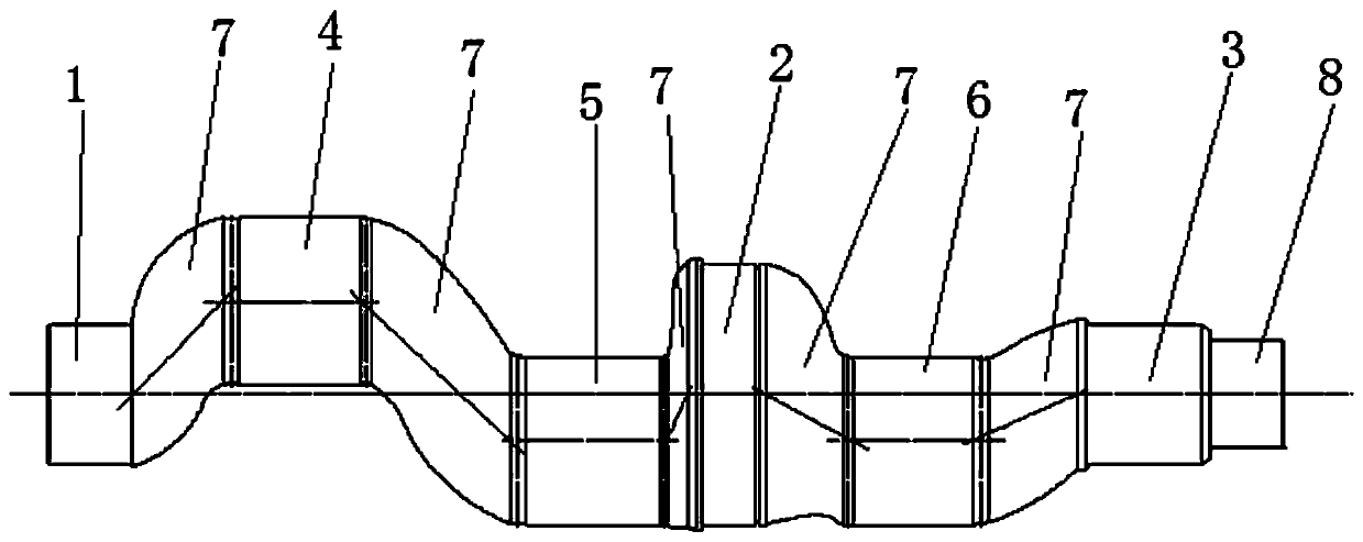 Three-cylinder tri-supporting crankshaft for diaphragm pump and processing technology