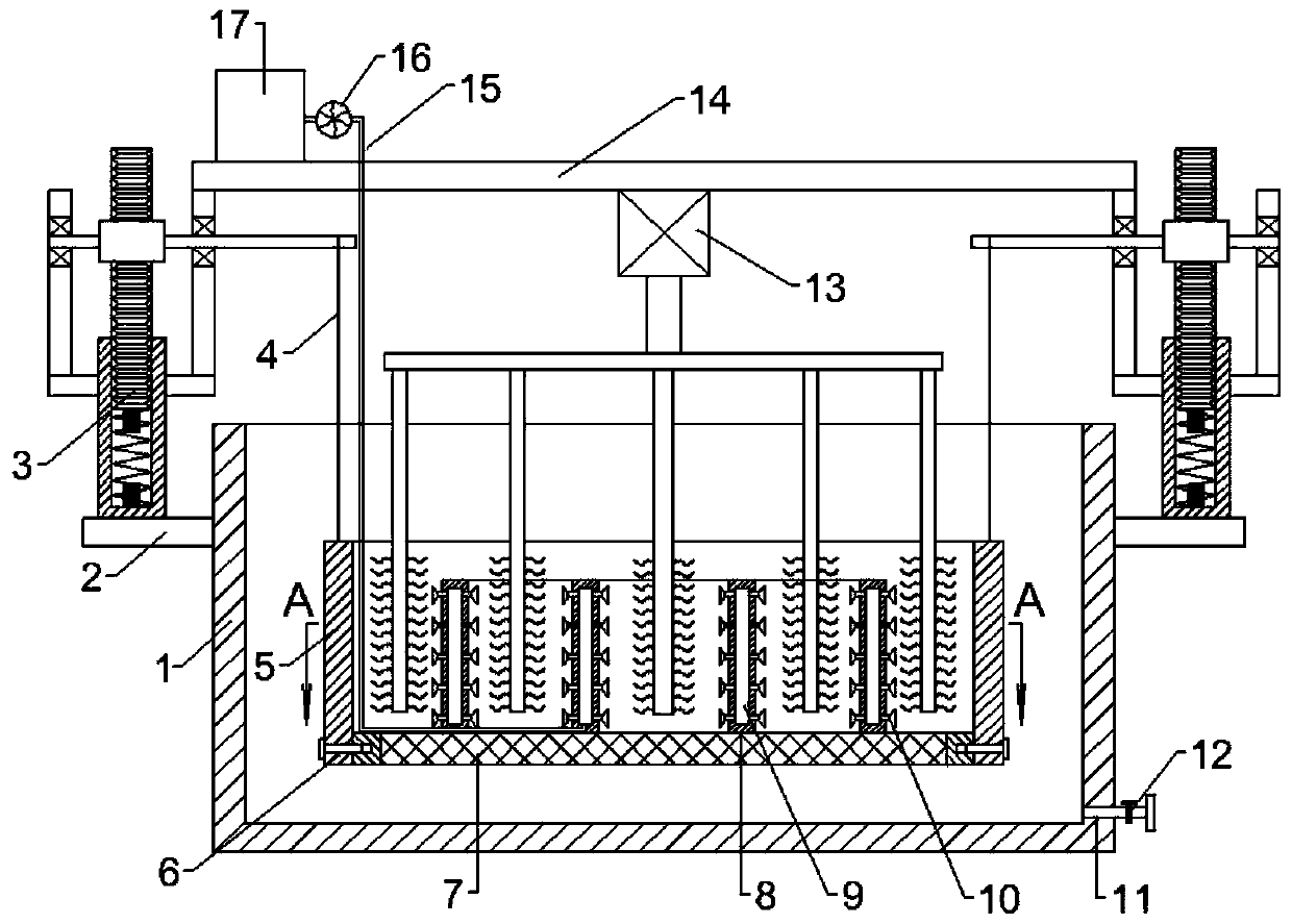 A cleaning equipment for water chestnuts based on the principle of rack and pinion meshing lifting