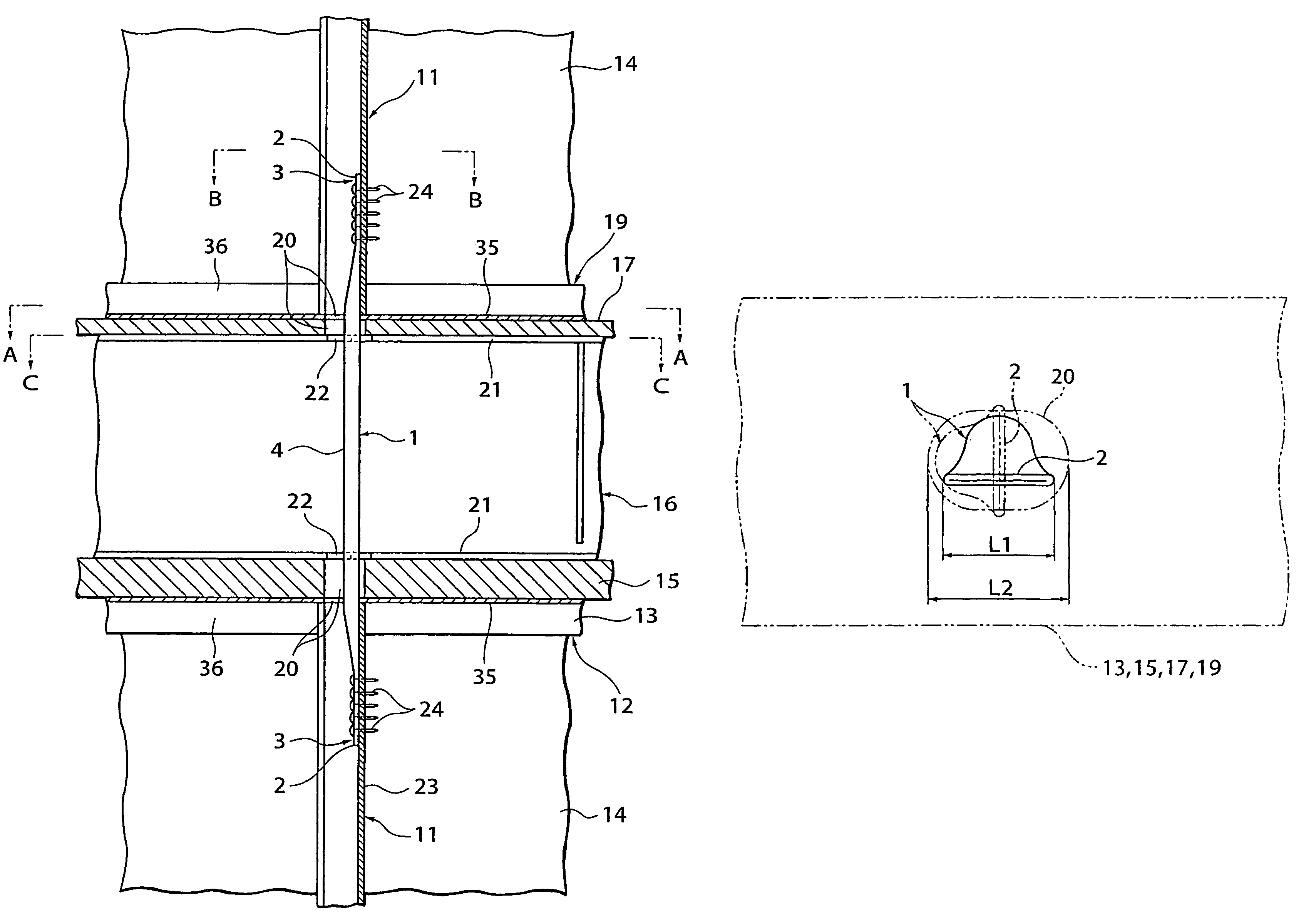 Joint fitting between members, joint structure of upper and lower floor vertical frame members, and method of joining