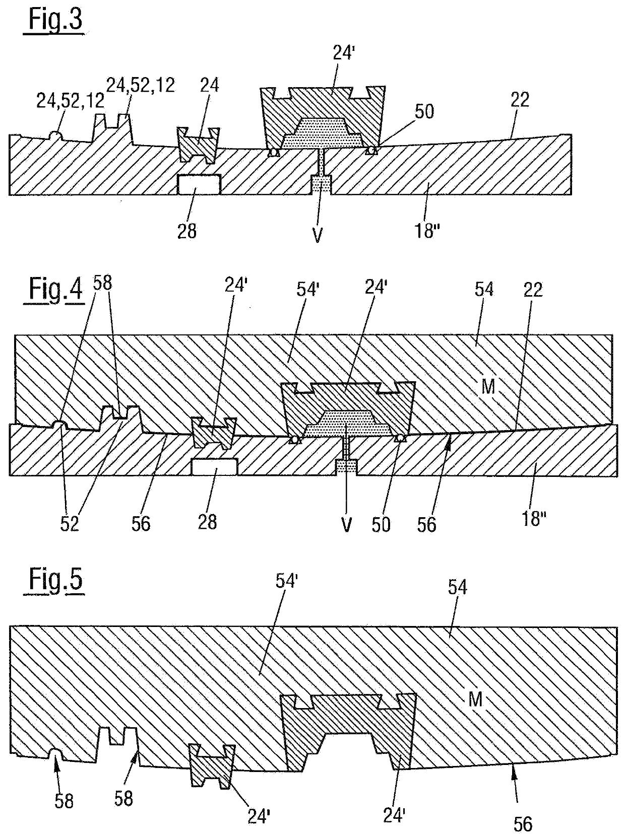 Method of forming a device of composite material, a pattern, a device