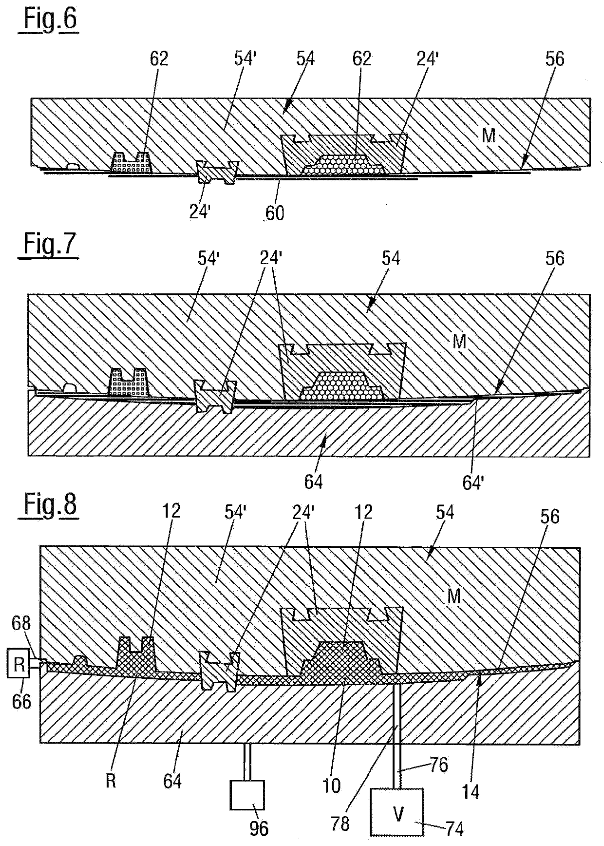 Method of forming a device of composite material, a pattern, a device