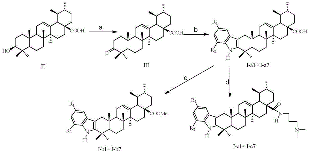 Ursolic acid indole derivative, preparation method and application thereof