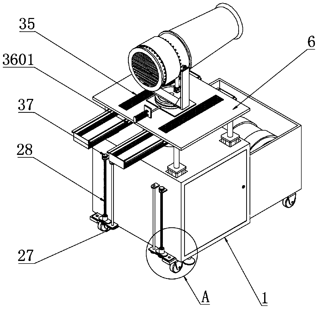 Adjustable spray device for raising dust control of building construction