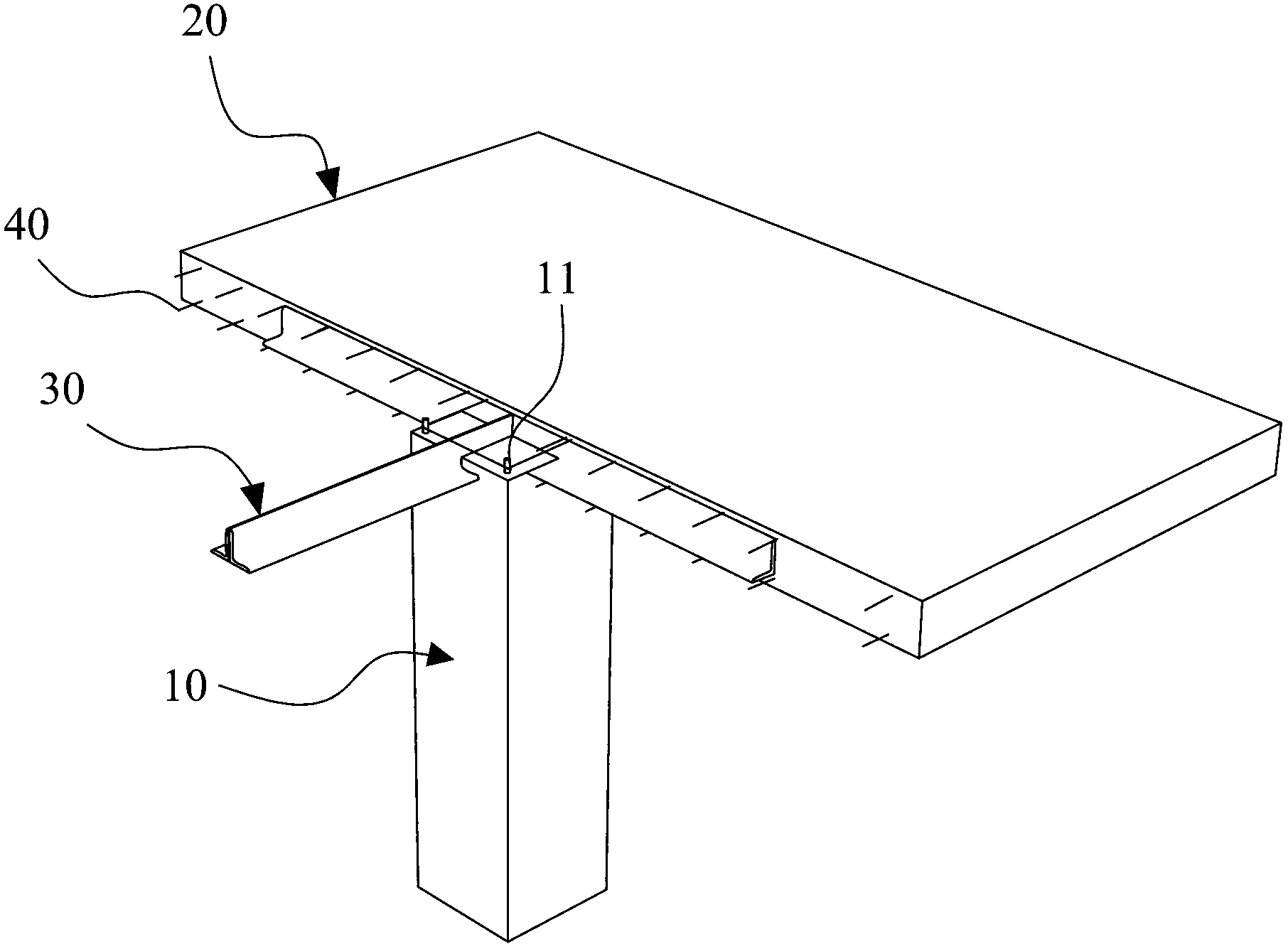 Crossed double angle reinforced flat slab structure