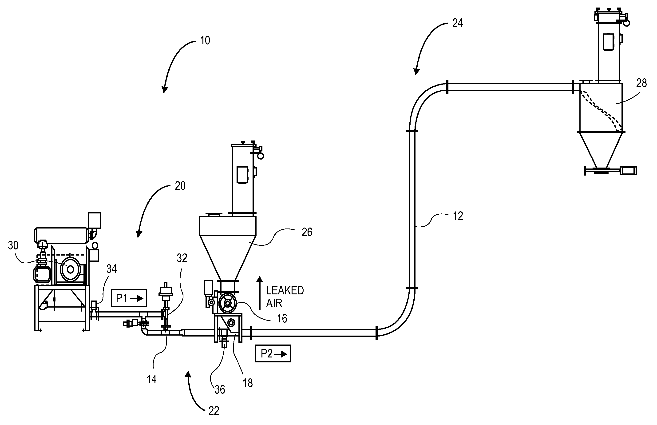 Low pressure continuous dense phase convey system using a non-critical air control system