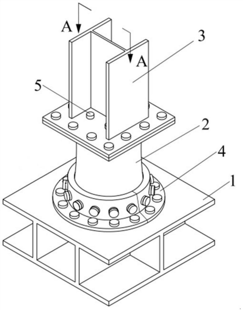 Assembly type conical special-shaped steel pipe column foot with restorable function and assembly method