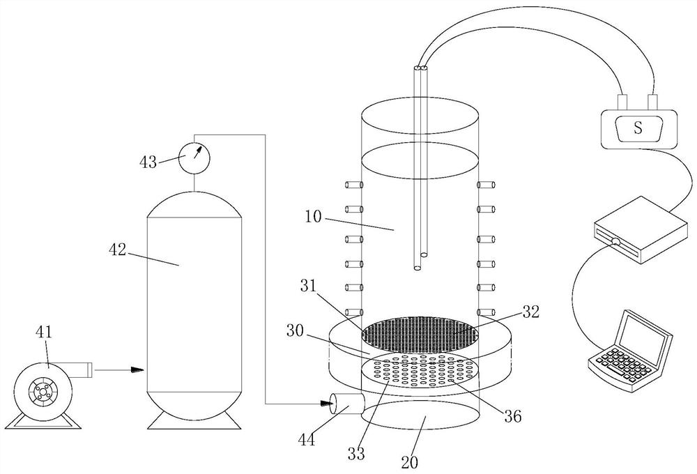 Gas-solid separation fluidized bed spatial characteristic research device and characteristic research method