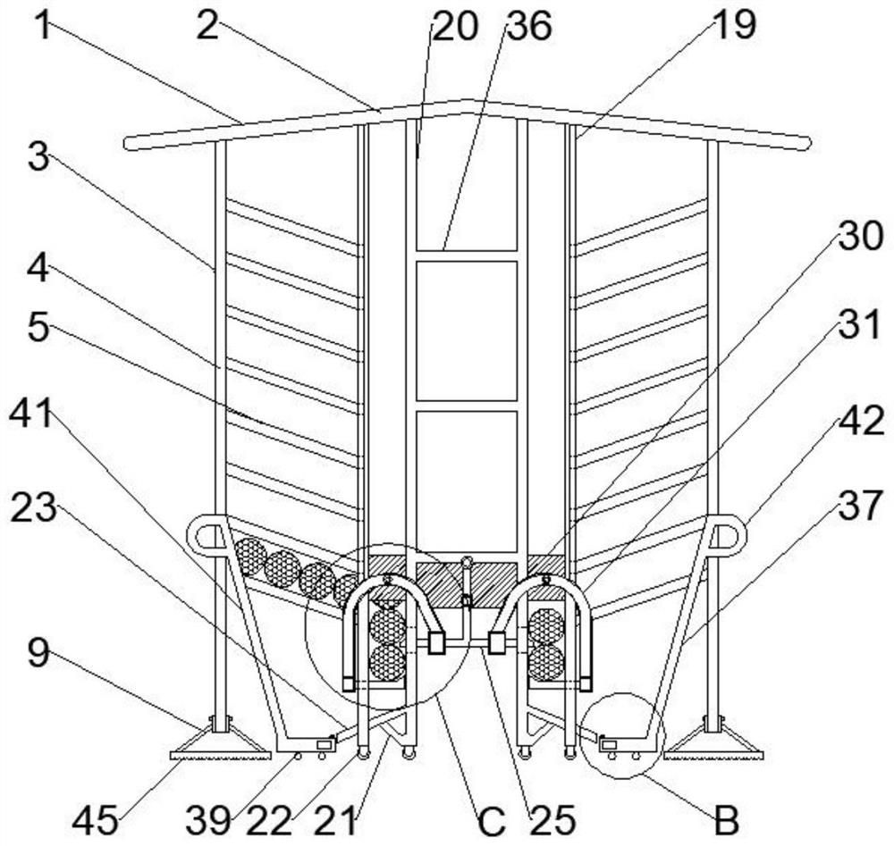 Steel bar fixing and placing frame convenient to for storage and taking