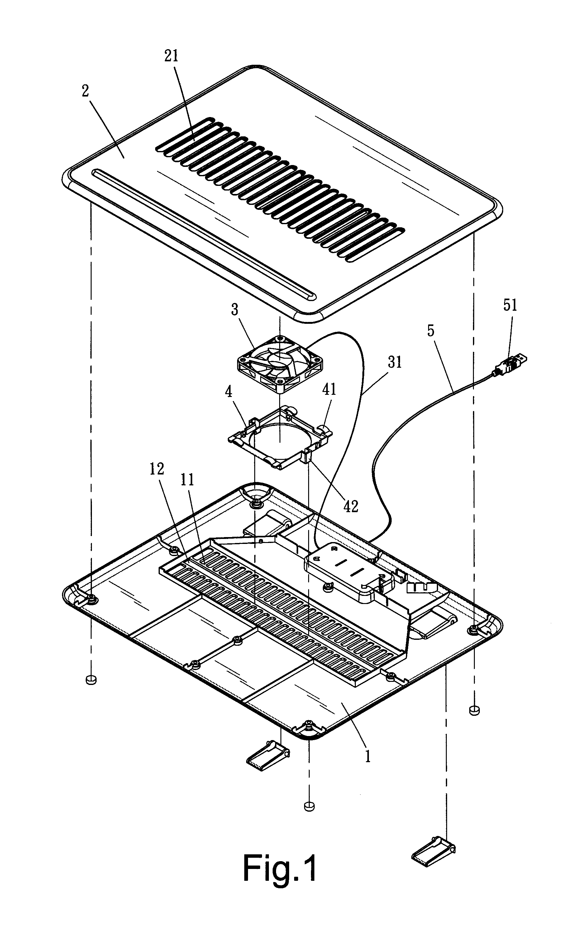 Laptop cooling pad with heat-dissipating fan adjustable in position