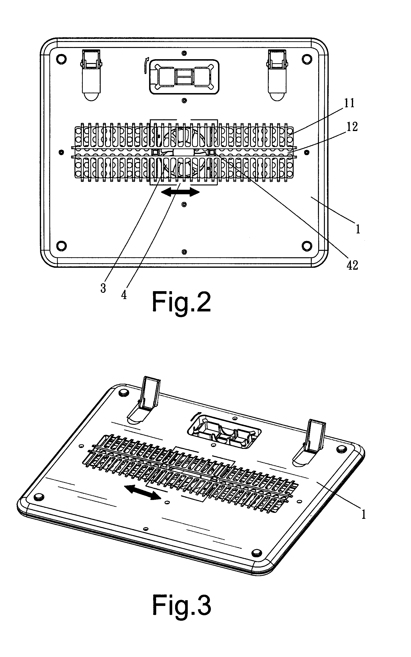 Laptop cooling pad with heat-dissipating fan adjustable in position