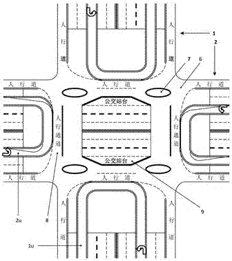 Monolayer barrier-free full-intercommunication interchange system of crossroad