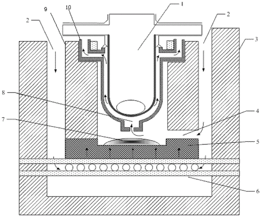 A device for retaining molten matter outside the reactor after an accident in a nuclear power plant