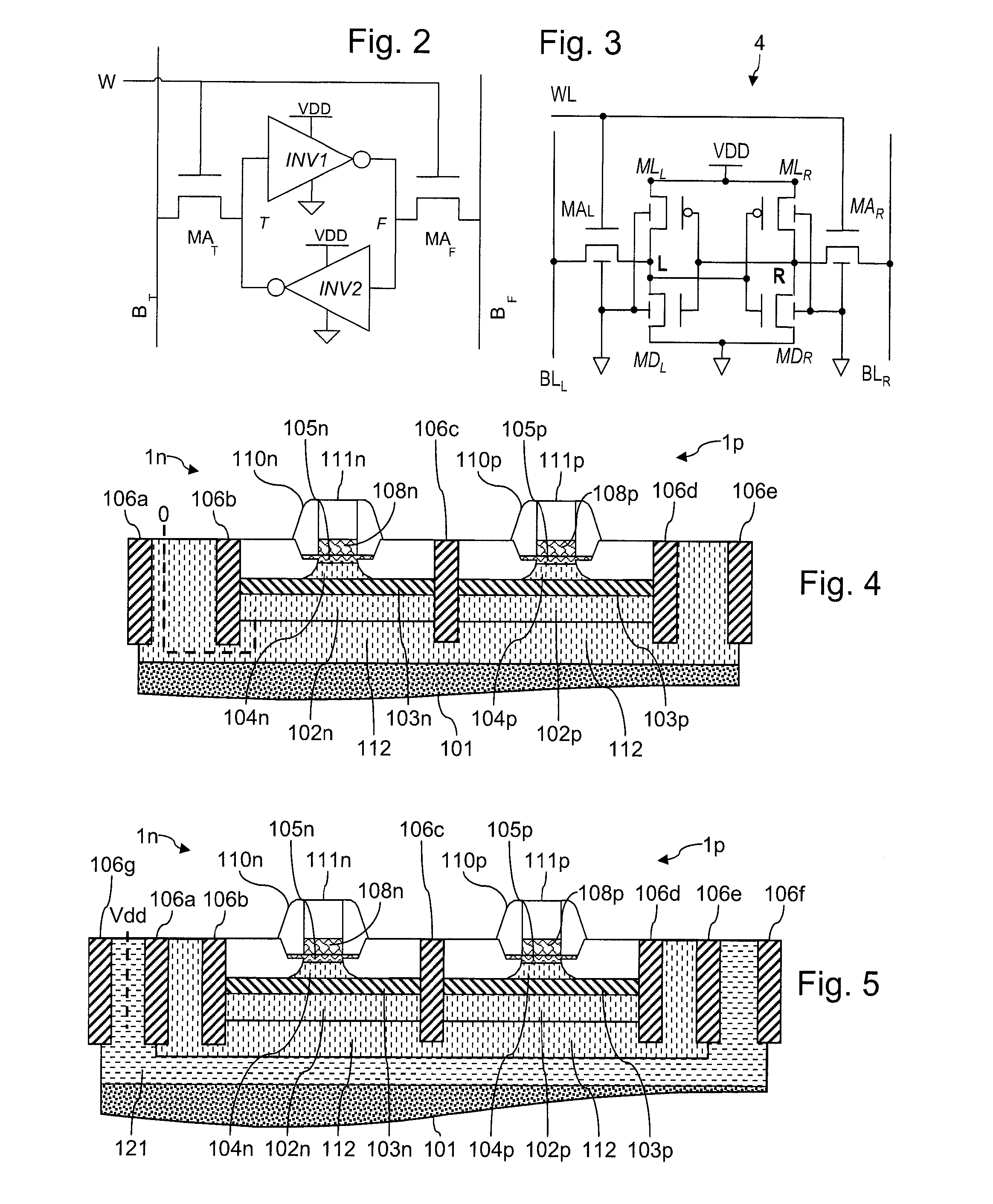 Soi integrated circuit comprising adjacent cells of different types