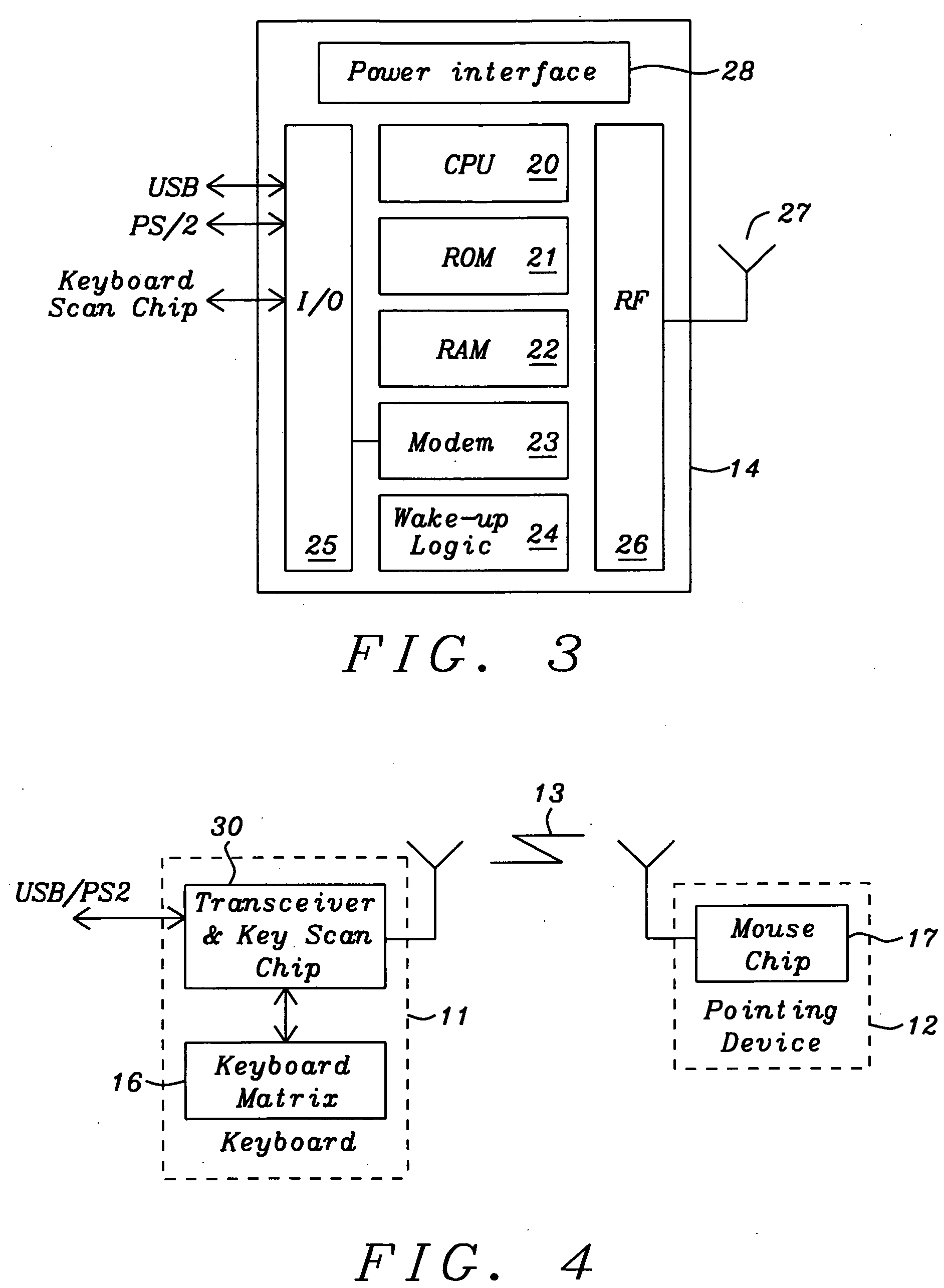 Combined keyboard and wireless transceiver