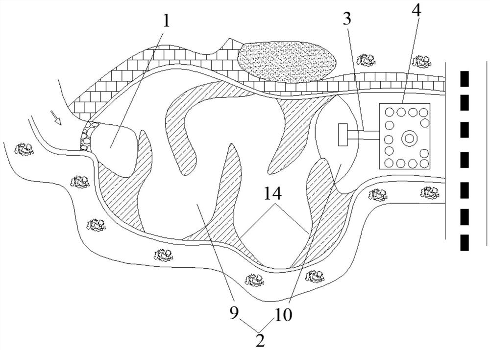 Efficient composite wetland system for reducing rainfall runoff pollutants