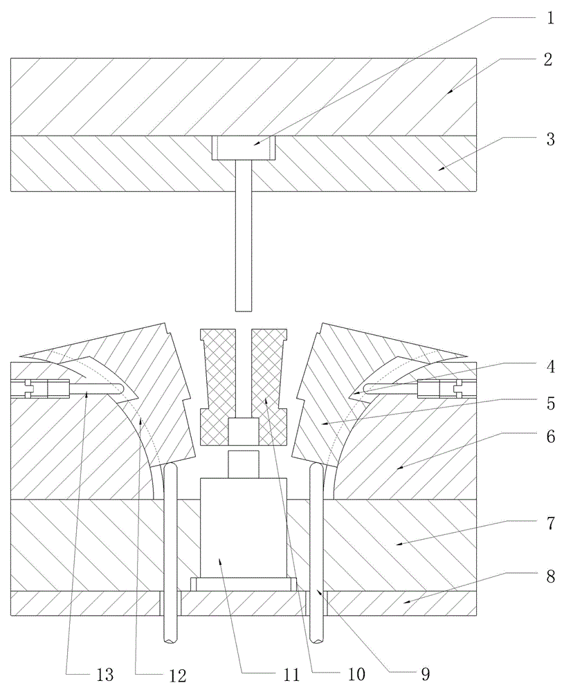 Mold structure capable of achieving core pulling with arc-shaped inclined sliders