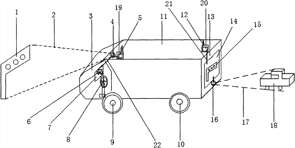 Attachment device of large vehicle for displaying front and back road conditions