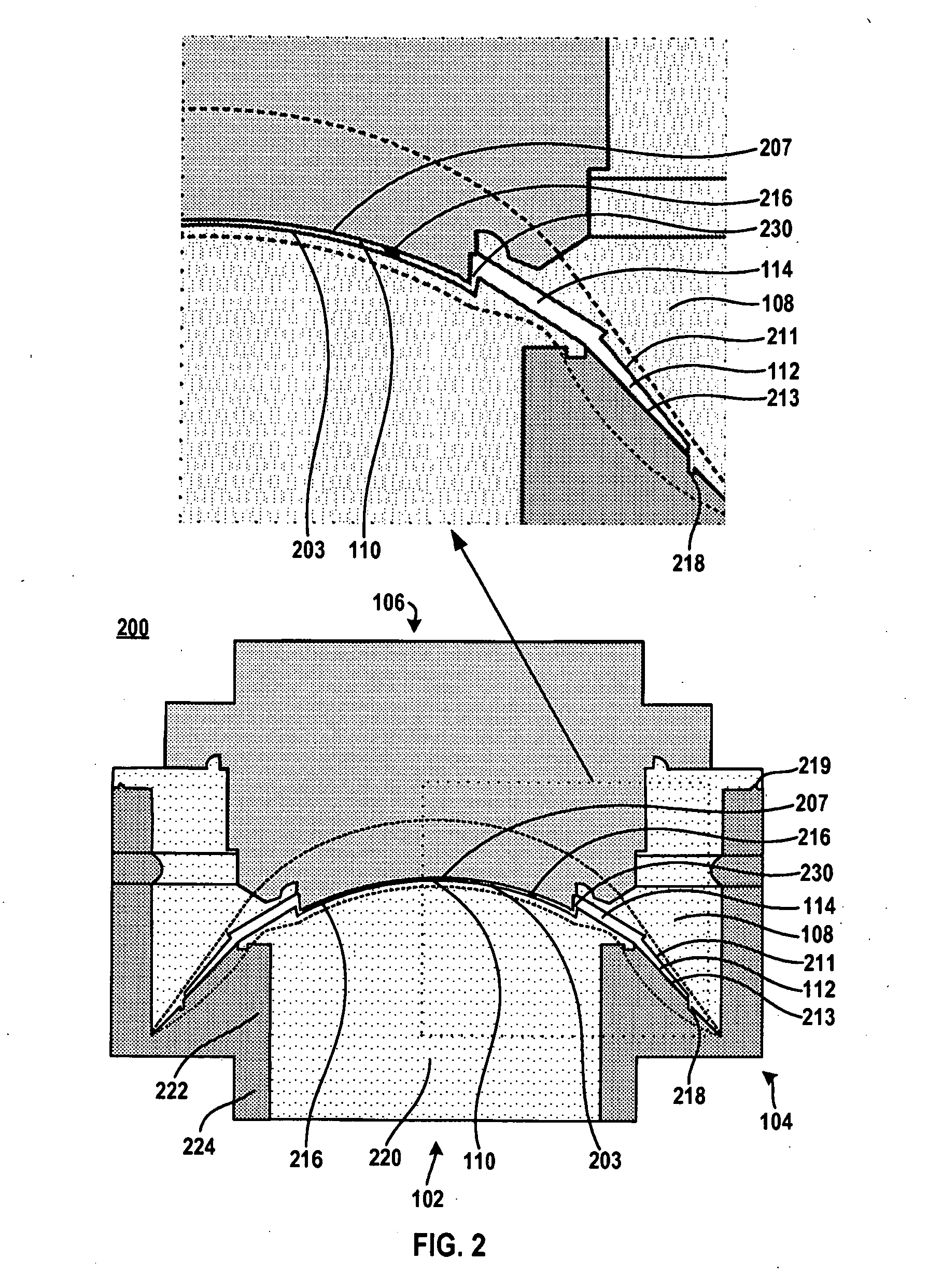 Multicomponent optical device having a space