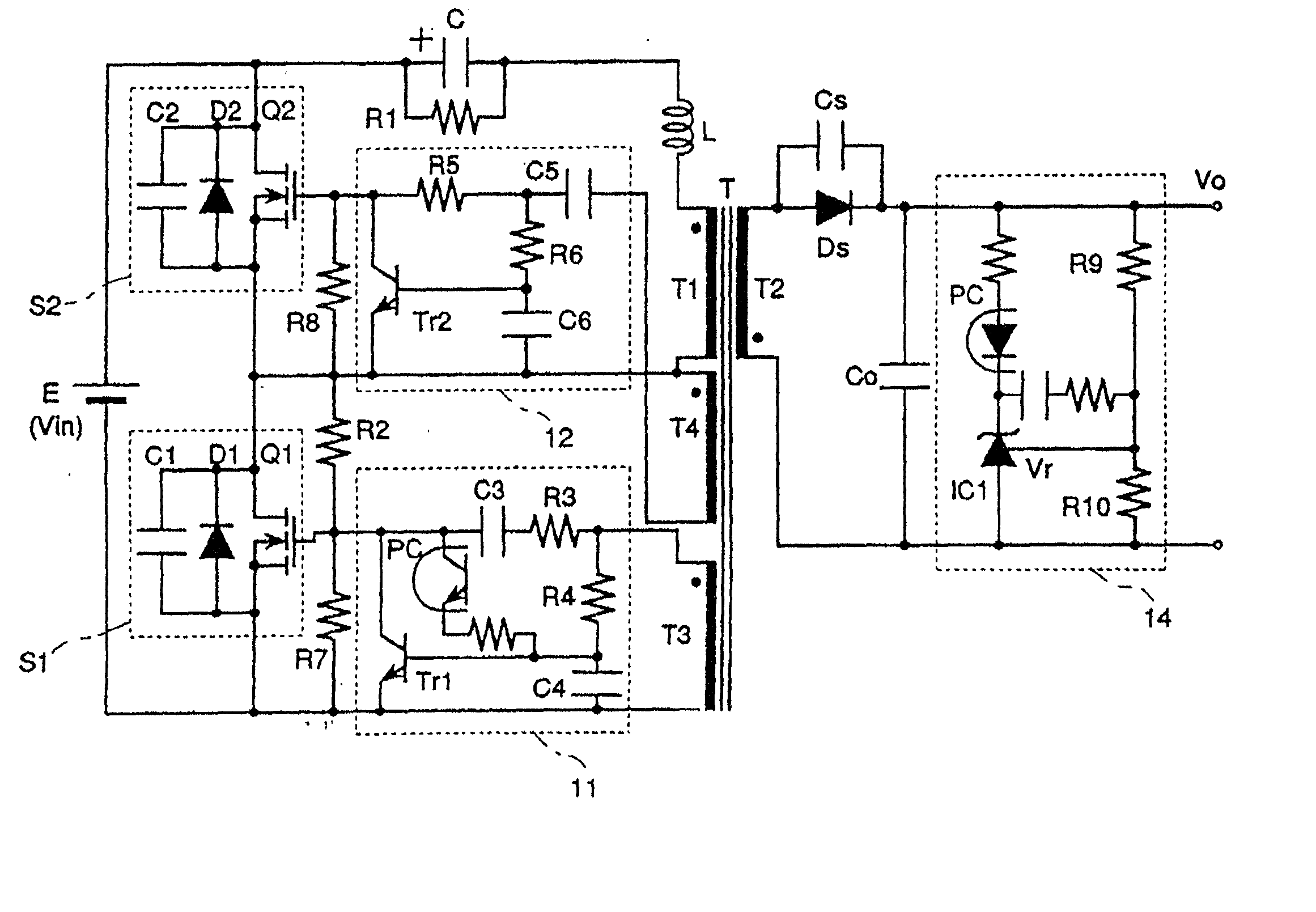 Switching power supply device having series capacitance