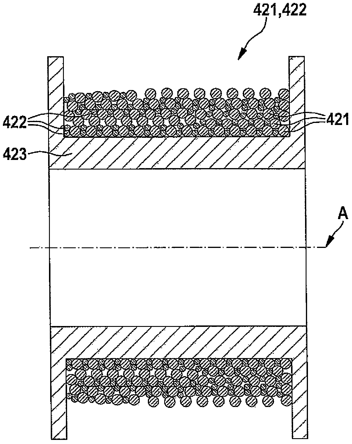 Displacement electromagnet, motor and process for producing displacement electromagnet