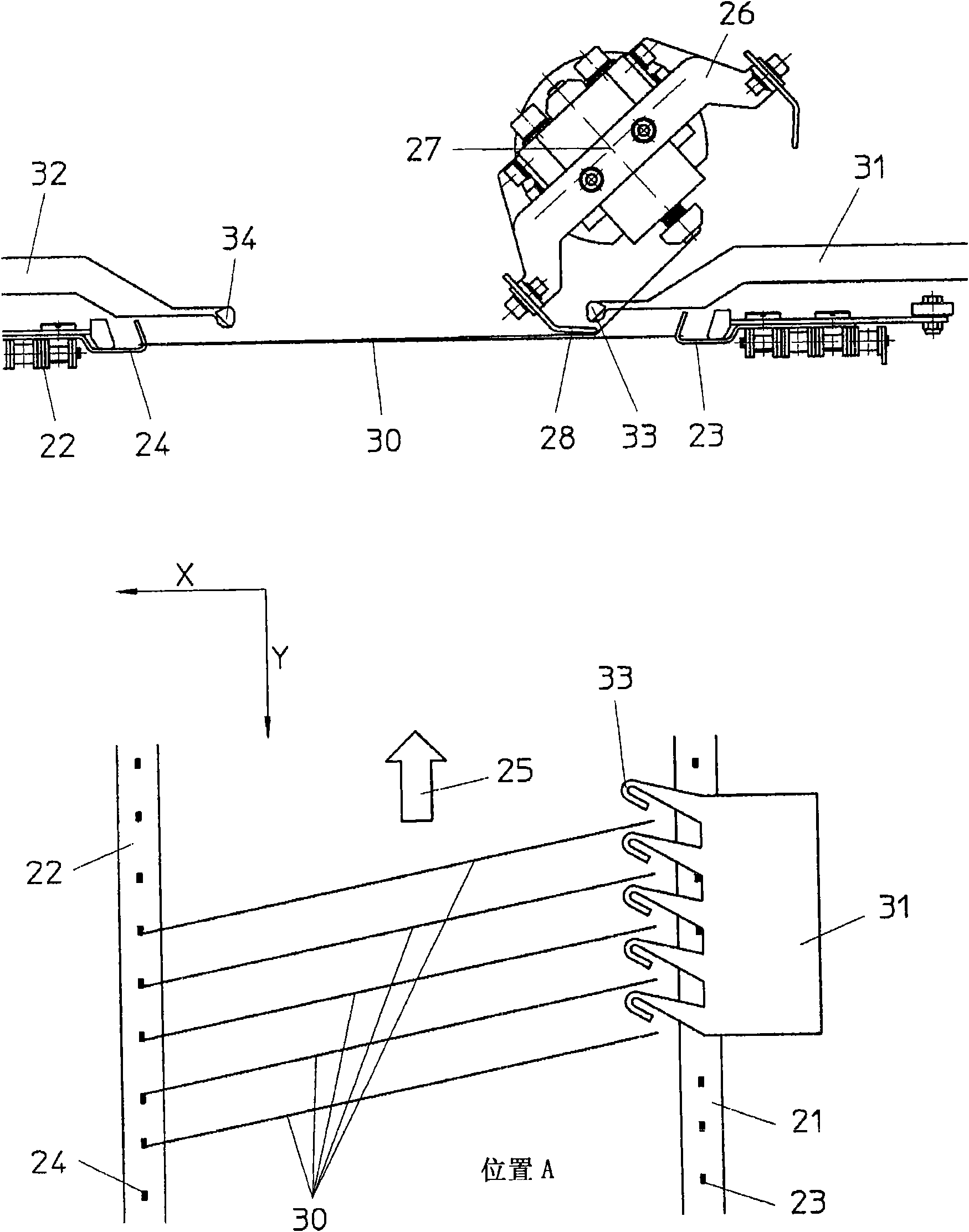 Method and device for placing a unidirectional thread layer on longitudinal conveyors, method for laying weft threads on warp knitting machines, and device to carry out said methods