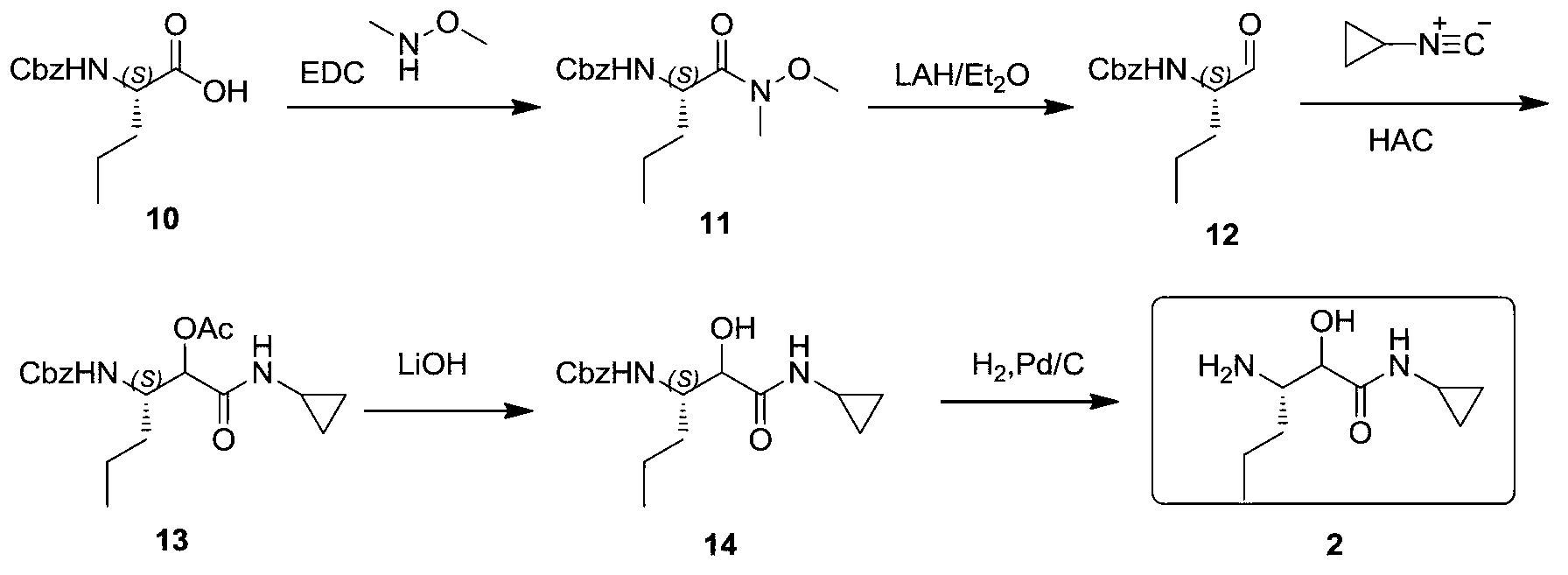 Synthetic method of (3S)-3-amino-N-cyclopropyl-2-hydroxyhexanamide hydrochloride