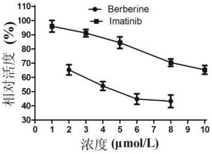 Application of berberine in preparing drug for overcoming drug resistance of chronic granulocytic leukemia or drug sensitizer for resisting chronic granulocytic leukemia